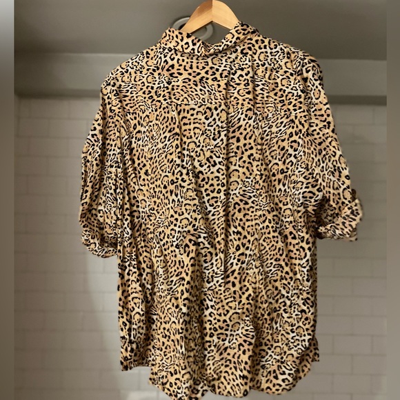 Joe Fresh Animal Print Roll Up Sleeve Blouse Size 2x - Picture 4 of 5